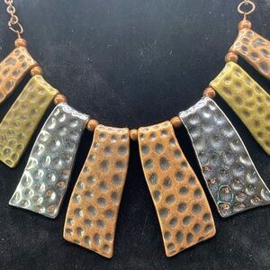 Bohemian Vintage Handmade Tri-Color Necklace & Earrings Set Mixed Metals